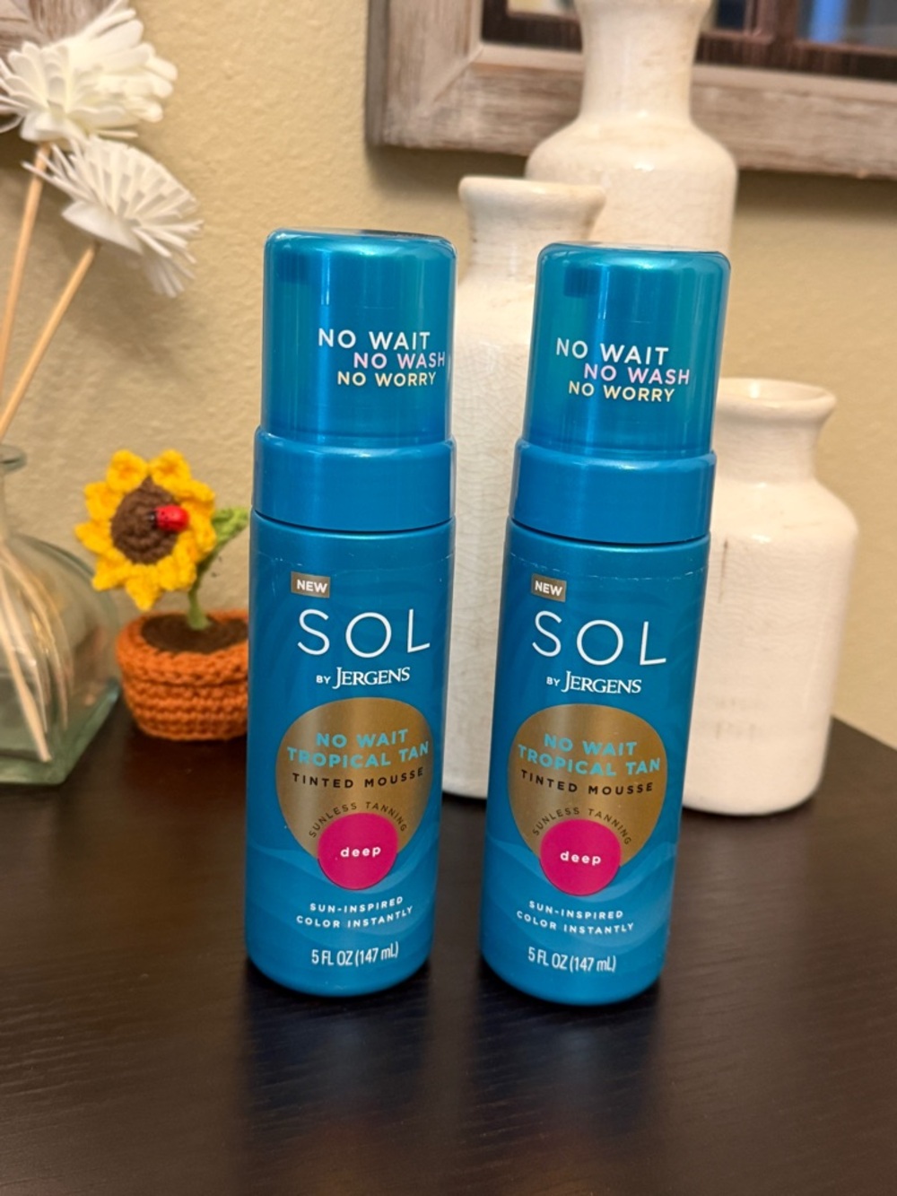 SOL by Jergens No Wait Tropical Tanning Tinted Mousse — Deep Set of Two New